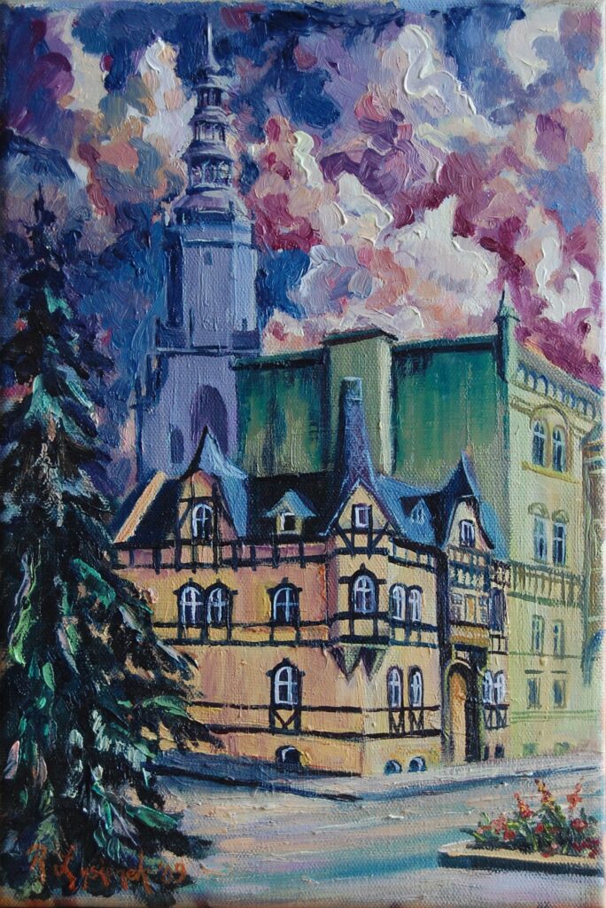 Świdnica, Katedra, Diecezja Świdnica, katedra gotycka, achitektura, arkitektur,  catedral, oliemaling pa larret, kunstmaling, olej na płótnie, malarstwo olejne, Rafał Łysionek, Rafhael, malarstwo artystychne, maling pa bestilling, 